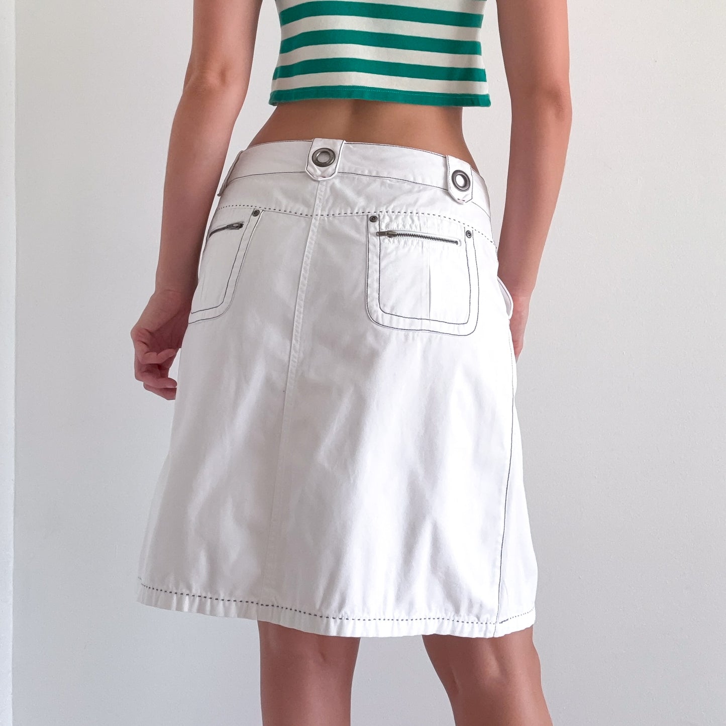 Y2K White Cotton Nautical Midi Skirt / SZ M