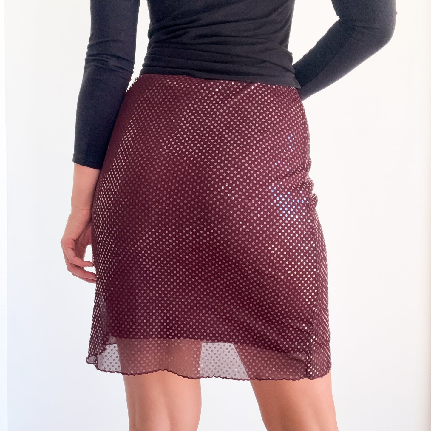 Y2K Maroon Sequin Midi Skirt / SZ XS-S