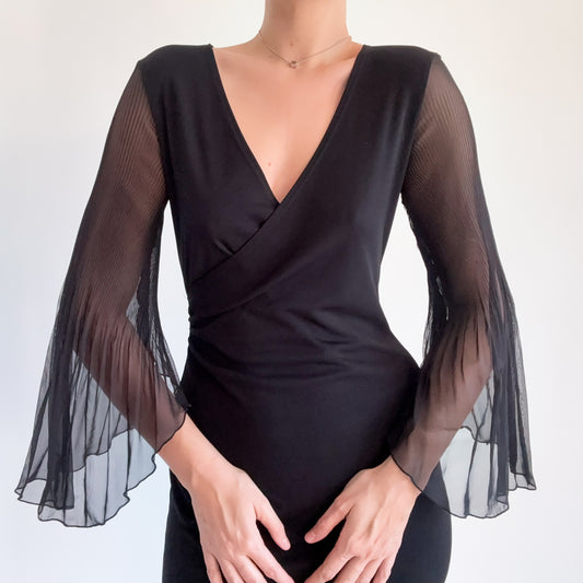 Y2K Black Accordion Pleat Sleeve Dress / SZ M-L