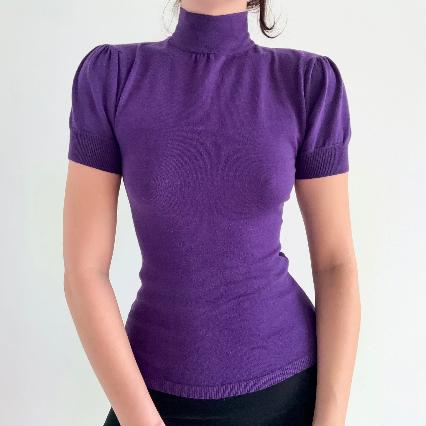 Y2K Purple Knit Puff Sleeve Top / SZ S