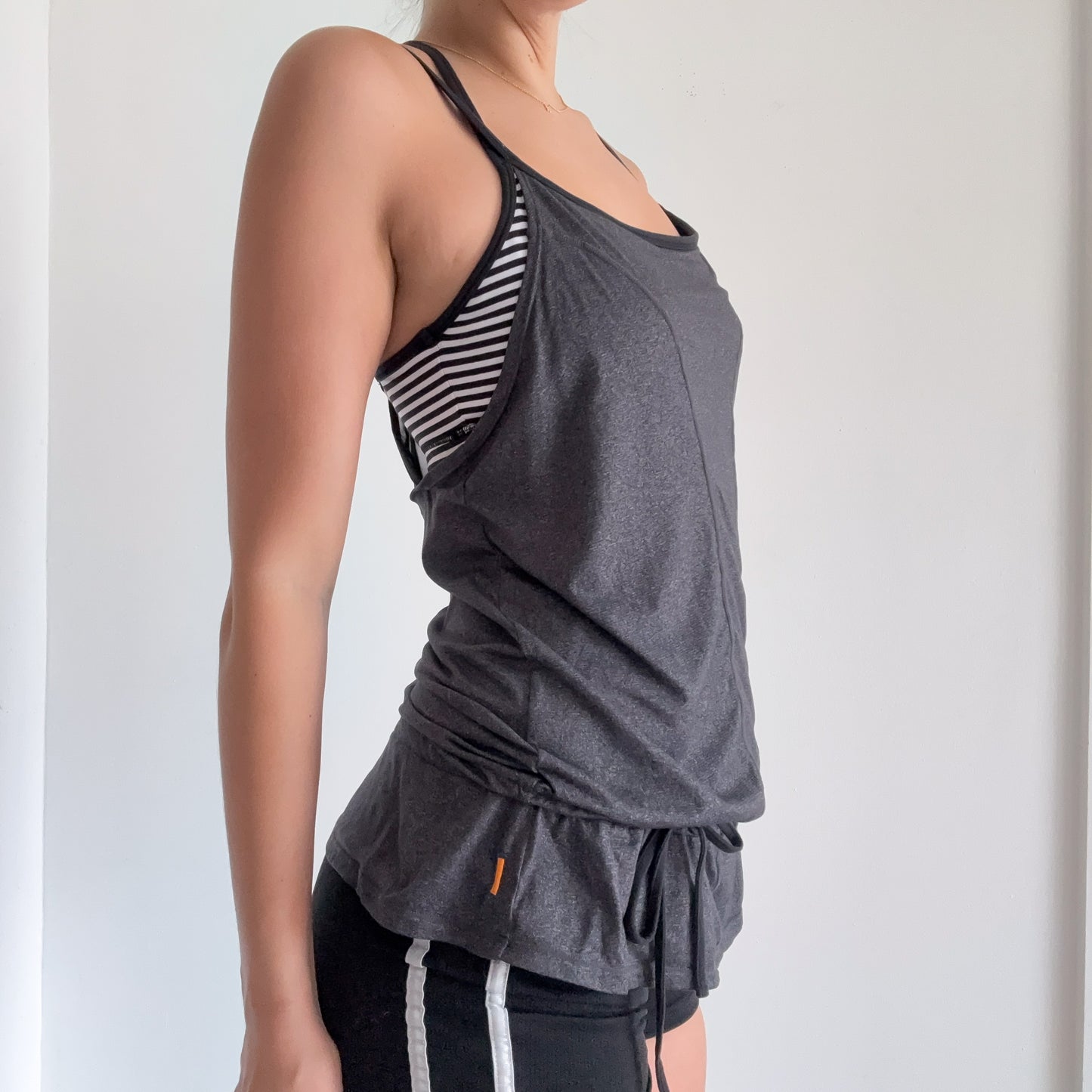 Y2K Grey Striped Layered Workout Top / SZ M