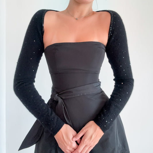 Y2K DKNY Black Wool Sequin Shrug / SZ M
