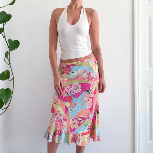 Y2K Pink Multi Floral Maxi Skirt / SZ S