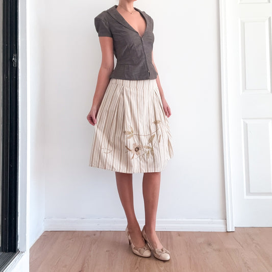 Y2K Cream Striped Floral Midi Skirt / SZ 4