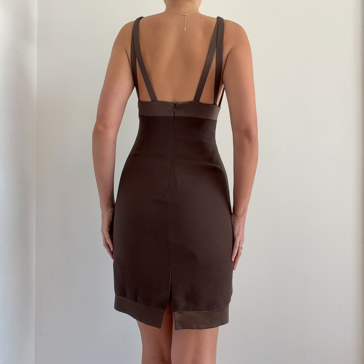 90's Brown Satin Trim Dress / SZ 4