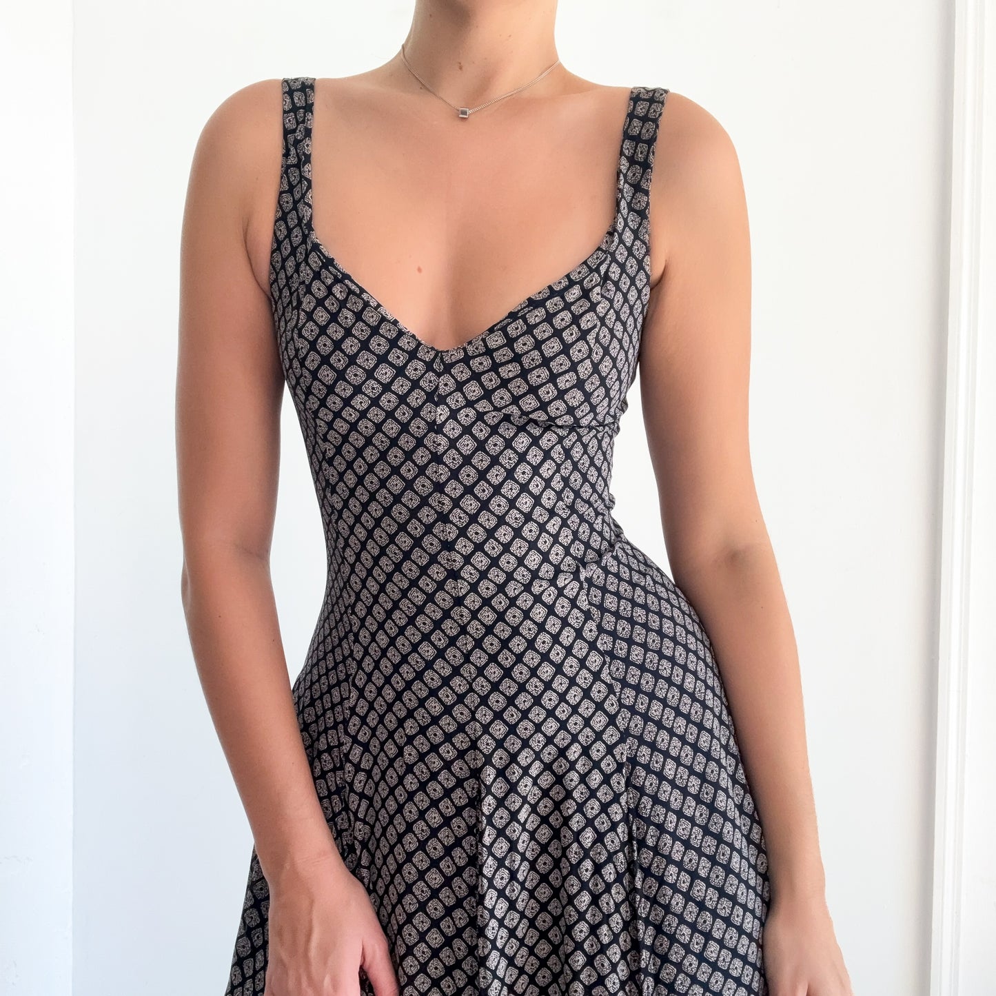 90's Navy Printed Rayon Carwash Midi Dress / SZ S