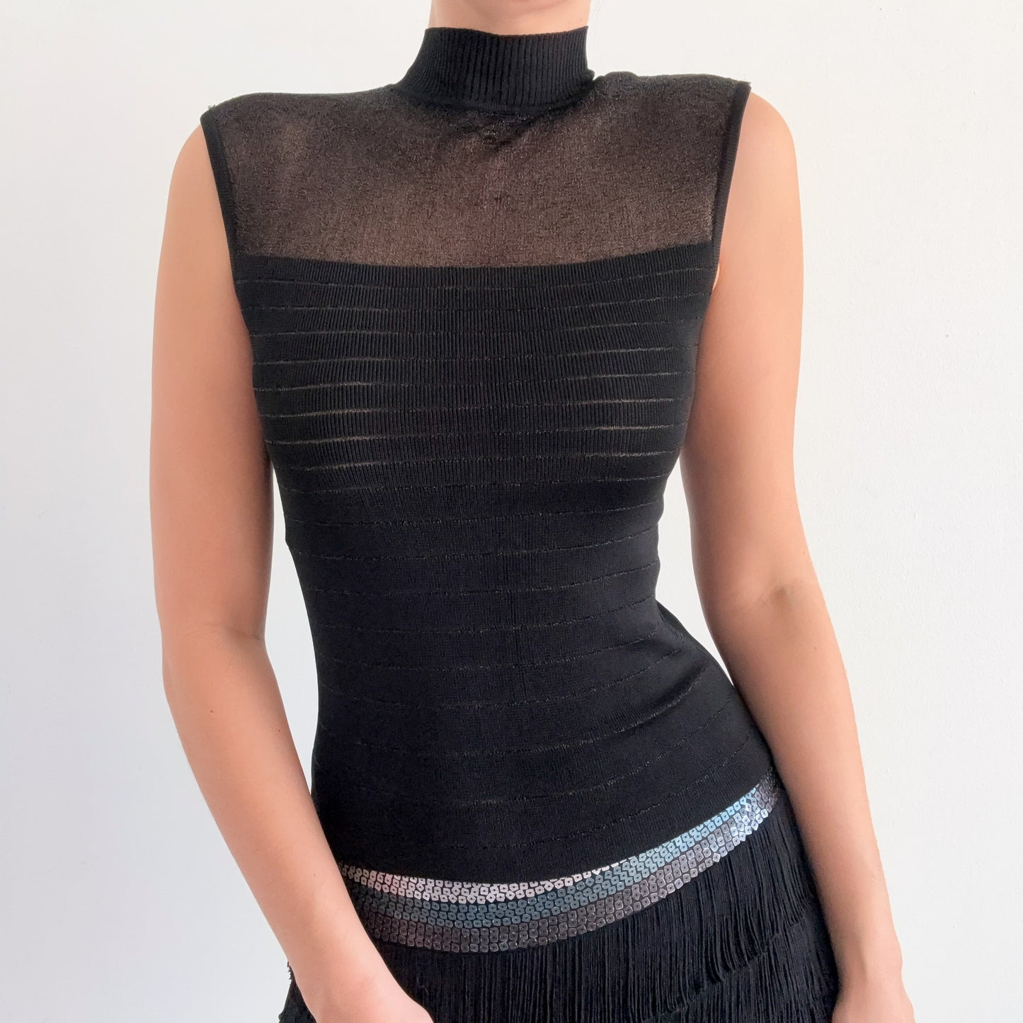 Y2K Black Sparkle Knit Mock Neck / SZ S