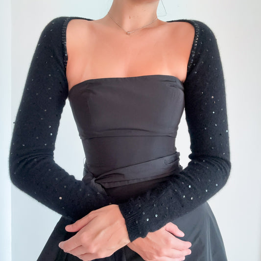 Y2K DKNY Black Wool Sequin Shrug / SZ M
