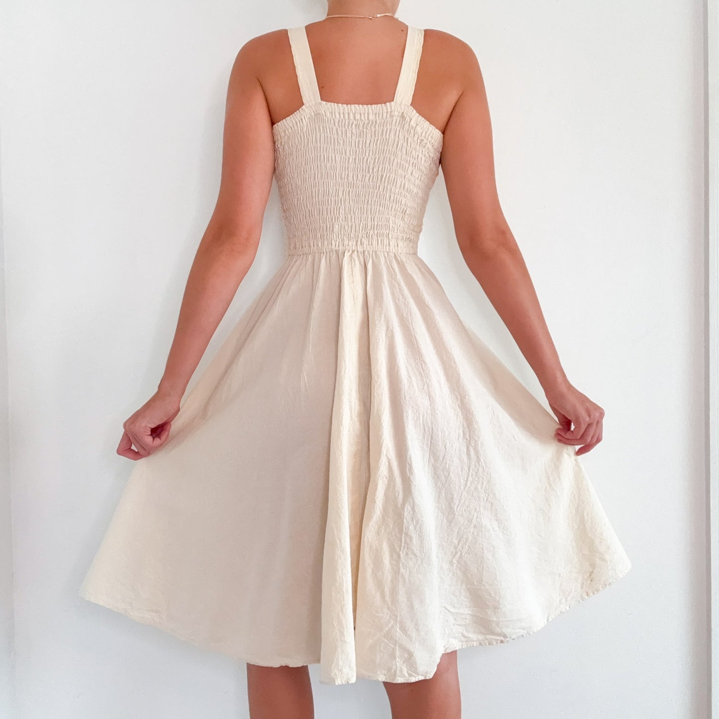 70's Cream Multicolor Linen Embroidered Dress / SZ S