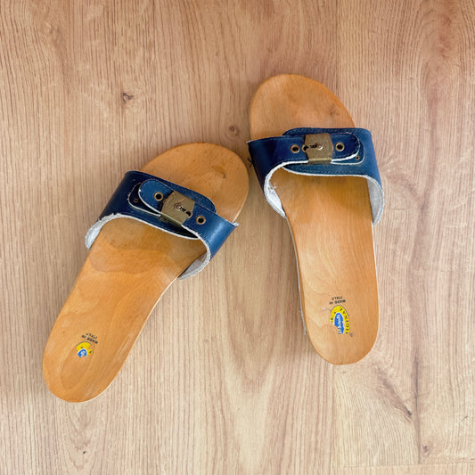 Y2K Navy Dr. Scholl's Wooden Sandals / SZ 8