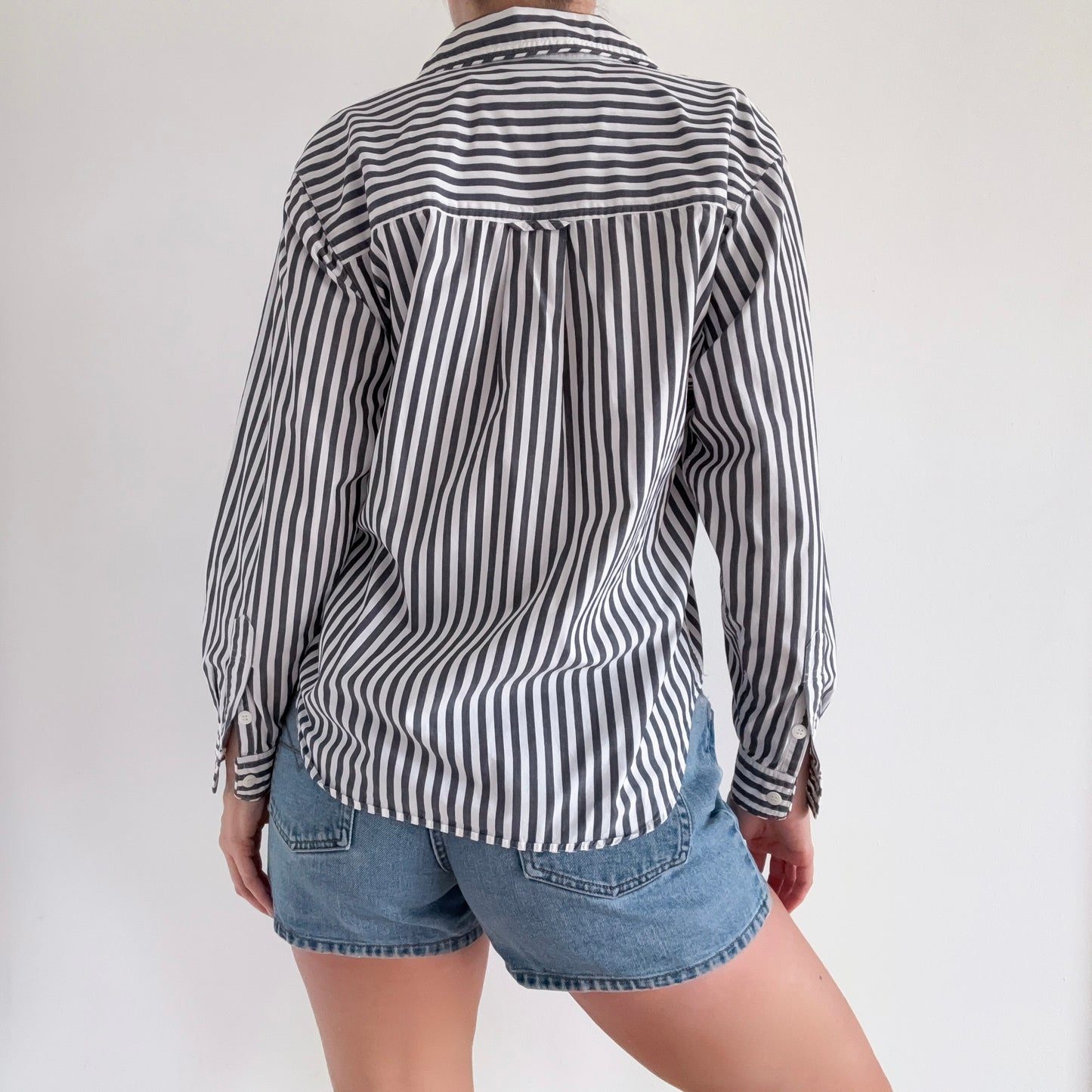 90's Chambray Blue Striped Cotton Blouse / SZ L