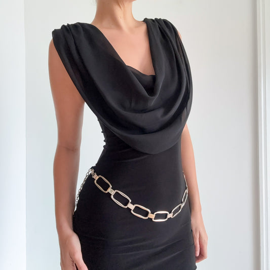 Y2K Silver Rectangle Chain Belt / One Size