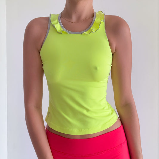 Y2K Neon Yellow Ruffle Workout Top / SZ S