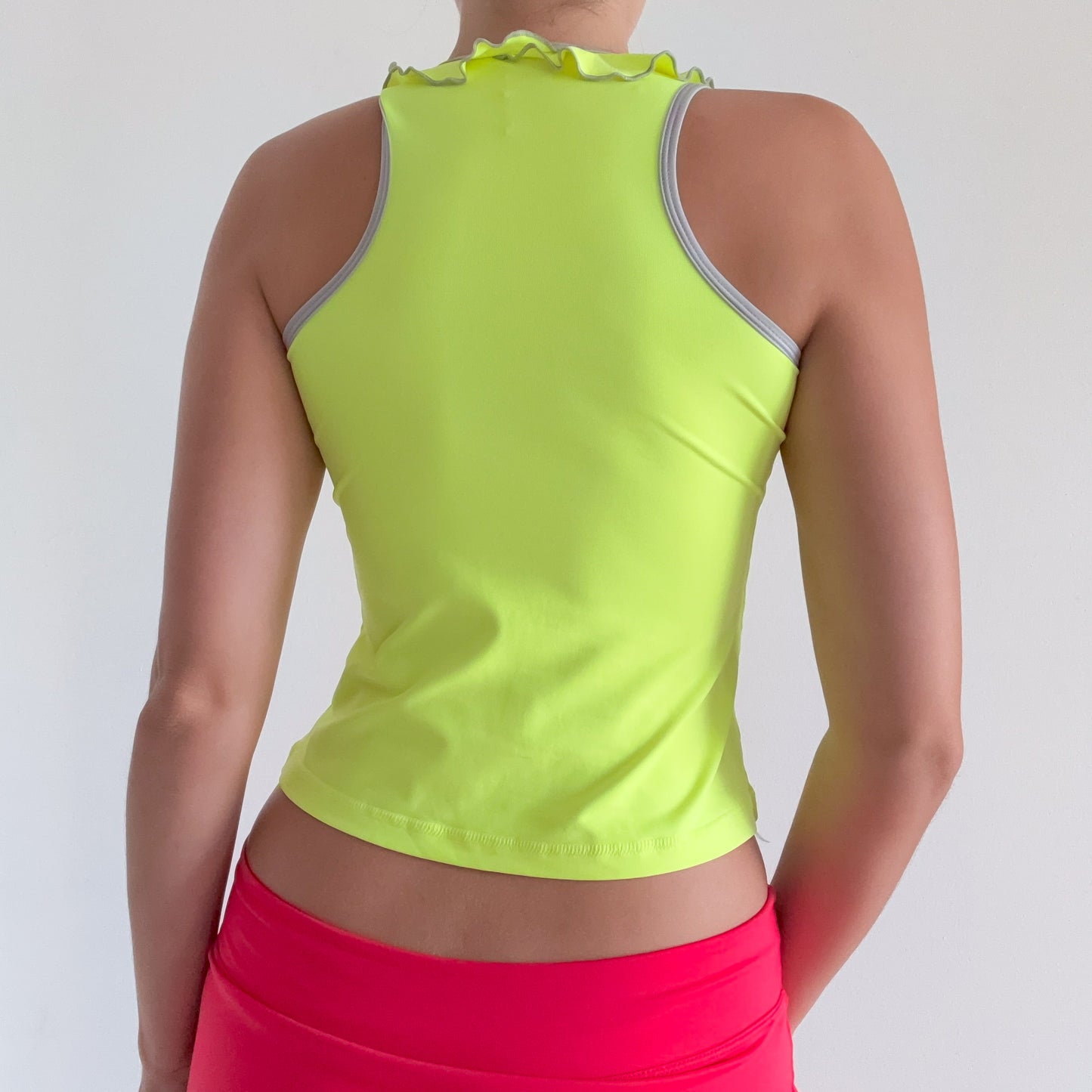 Y2K Neon Yellow Ruffle Workout Top / SZ S