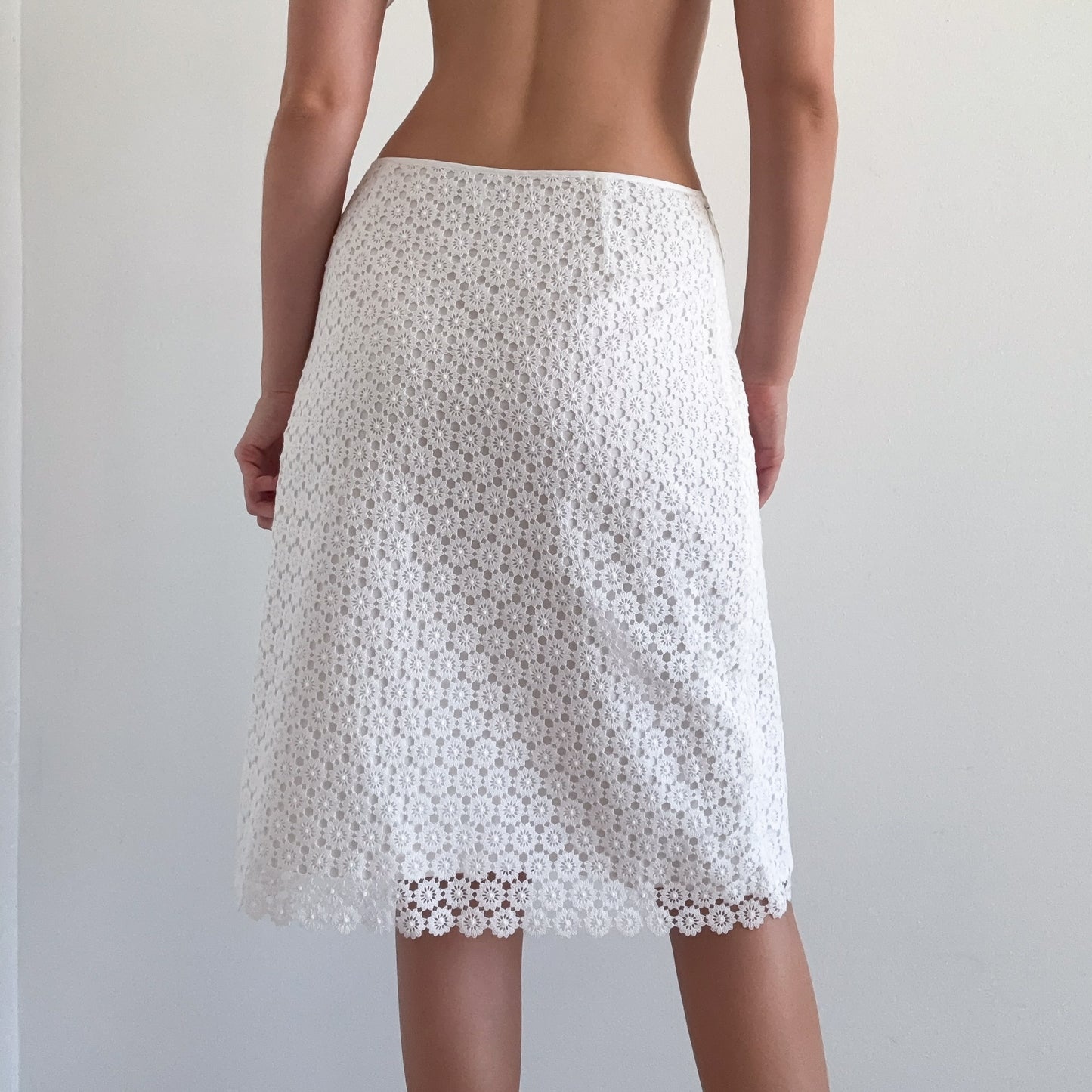 Y2K White Cotton Lace Midi Skirt / SZ M