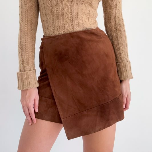 Theory Brown Suede Wrap Mini Skirt / SZ 6