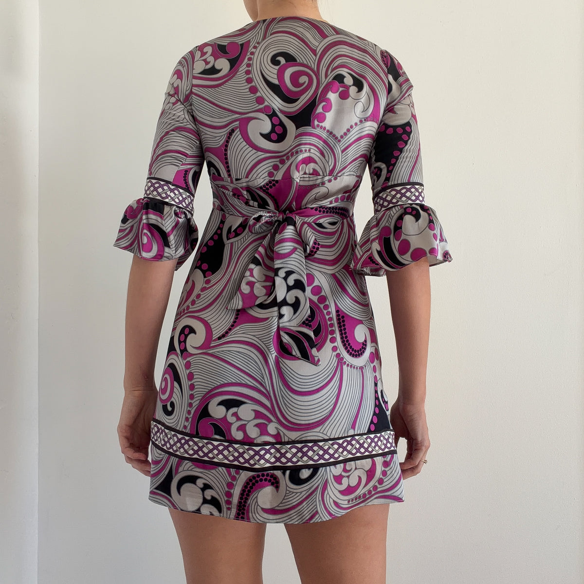 Y2K Purple & Grey Groovy Silk Dress / SZ XS