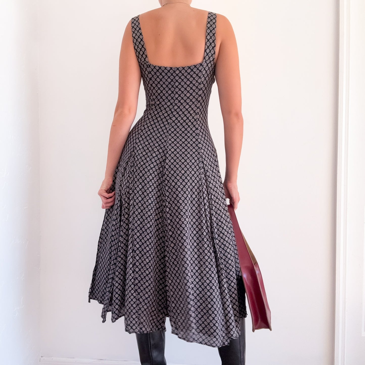 90's Navy Printed Rayon Carwash Midi Dress / SZ S