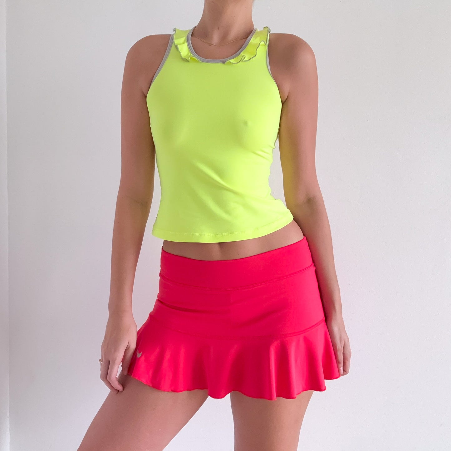 Y2K Neon Yellow Ruffle Workout Top / SZ S
