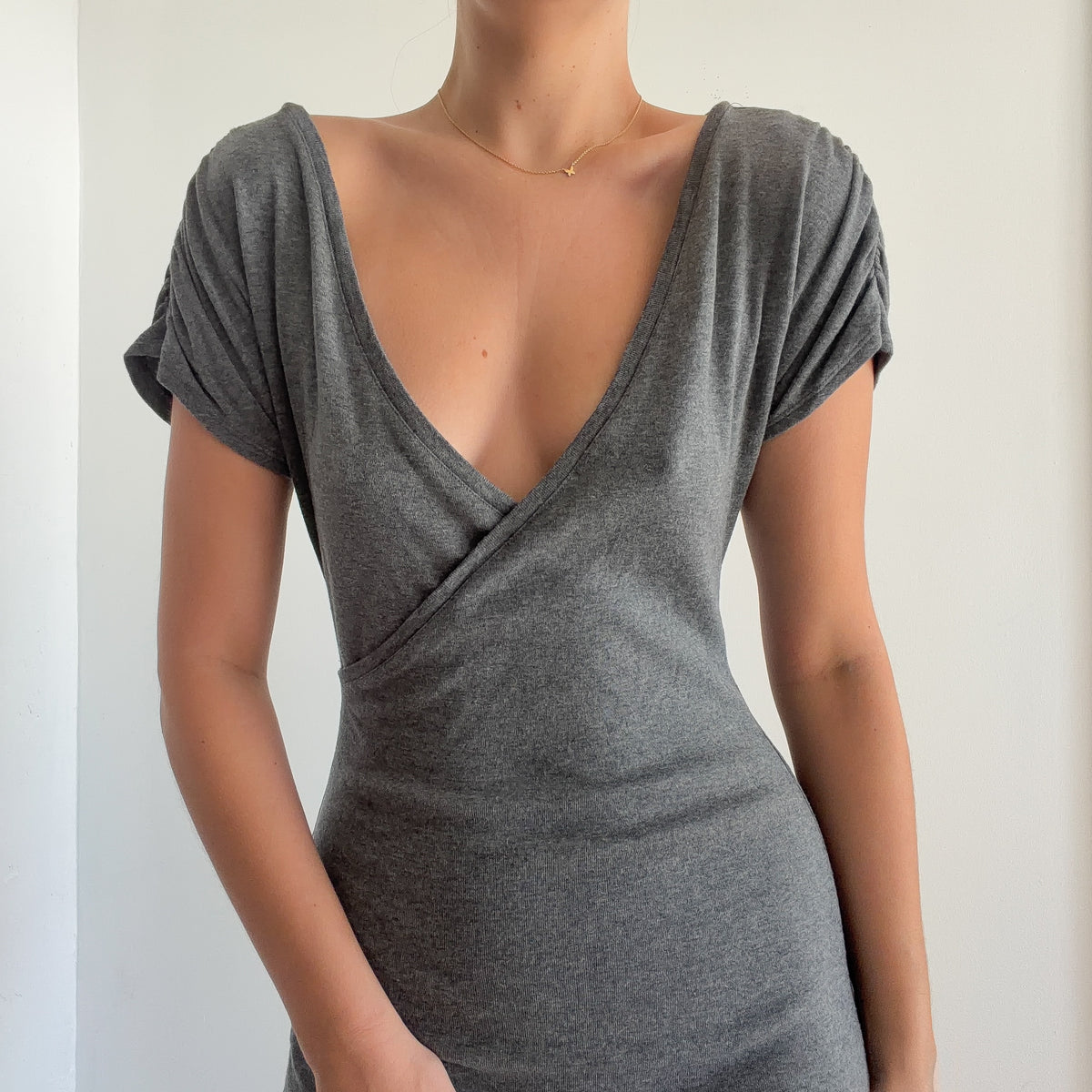 Y2K Grey Knit T-Shirt Mini Dress / SZ S
