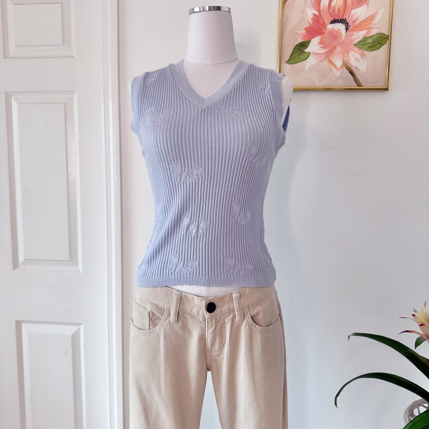 90's Baby Blue Knit Butterfly Vest / SZ S