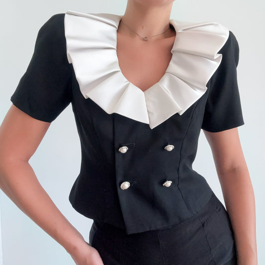 80's Black & White Cropped Jacket / SZ S/M