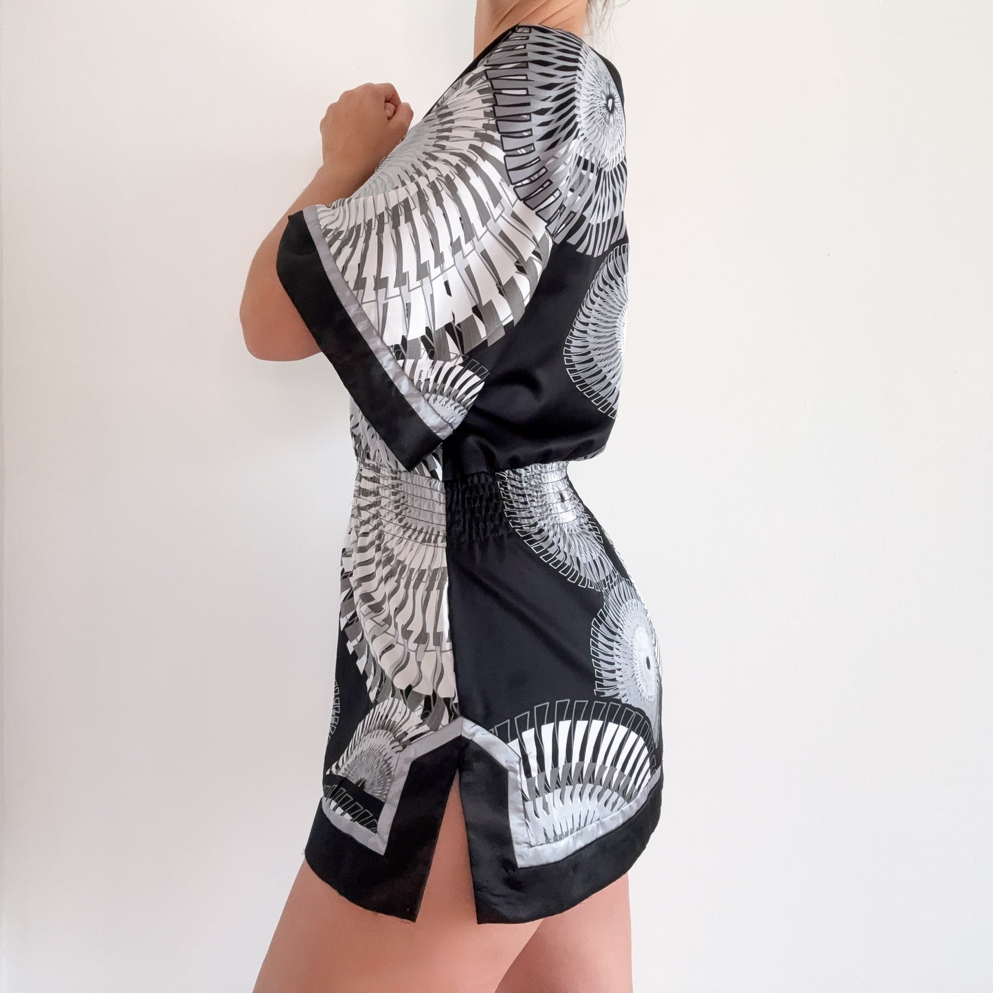 Y2K Black & Grey Printed One Shoulder Dress / SZ M