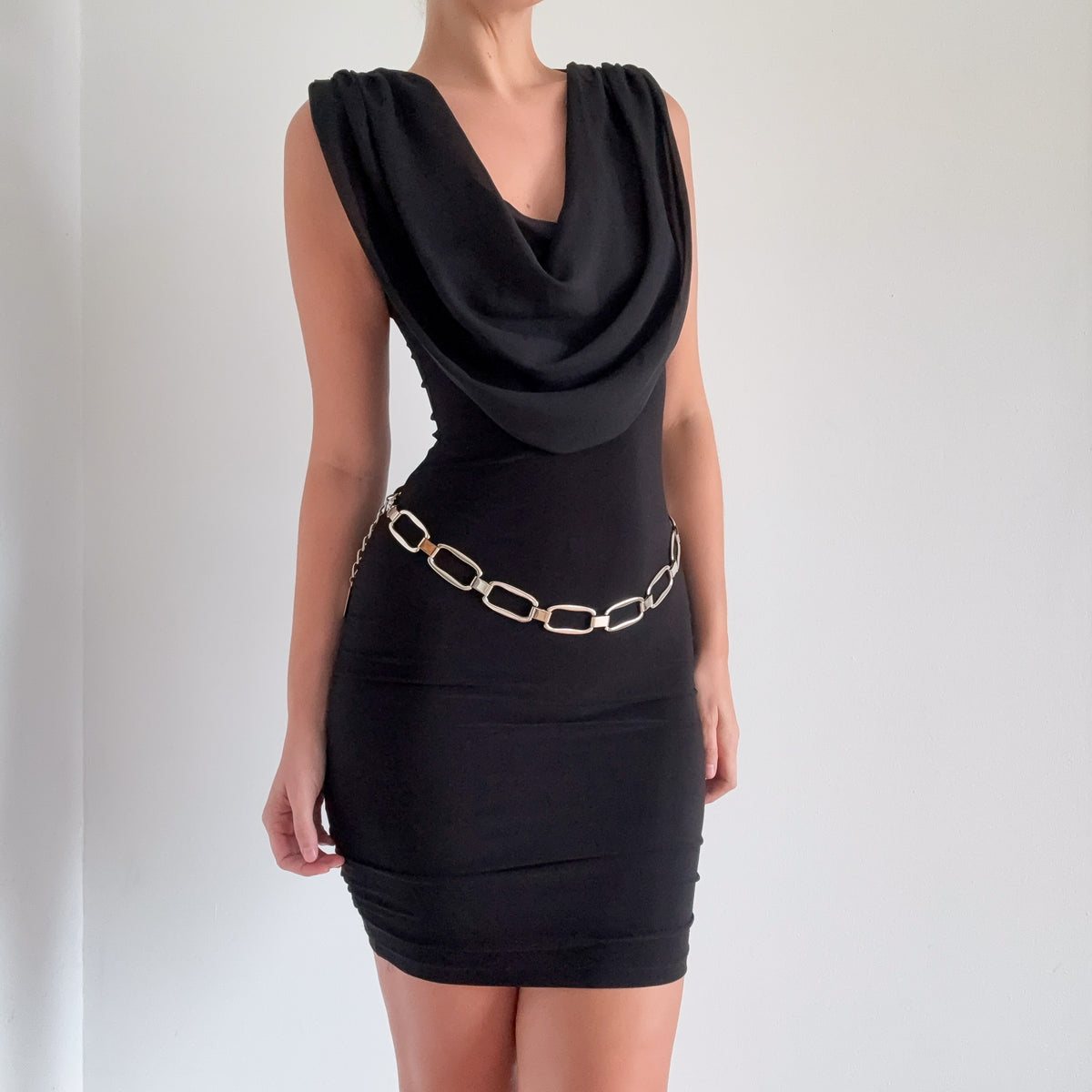 Y2K Black Chiffon Draped Mini Dress / SZ S