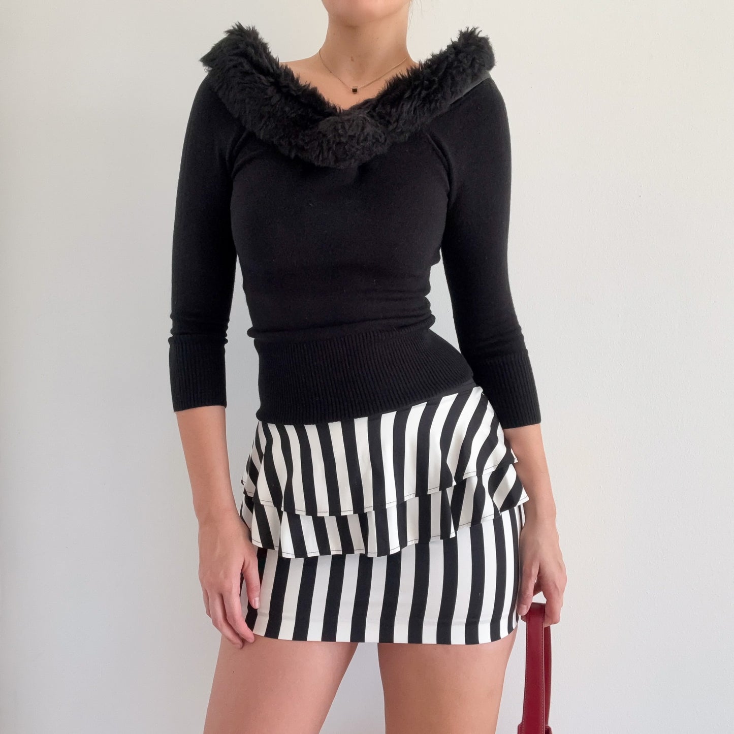 2010's B&W Striped Peplum Mini Skirt / SZ S