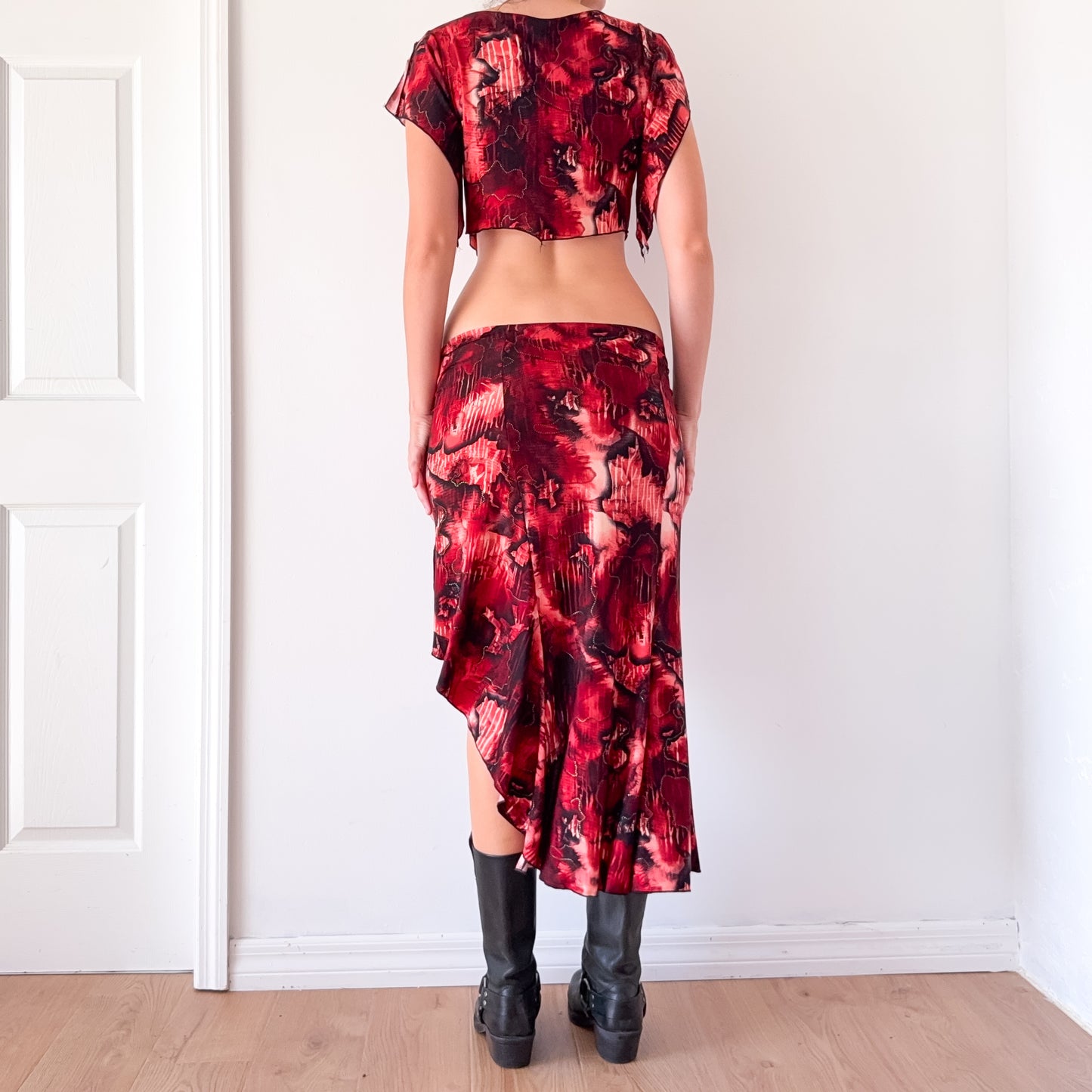 Y2K Red Printed Skirt Set / SZ M