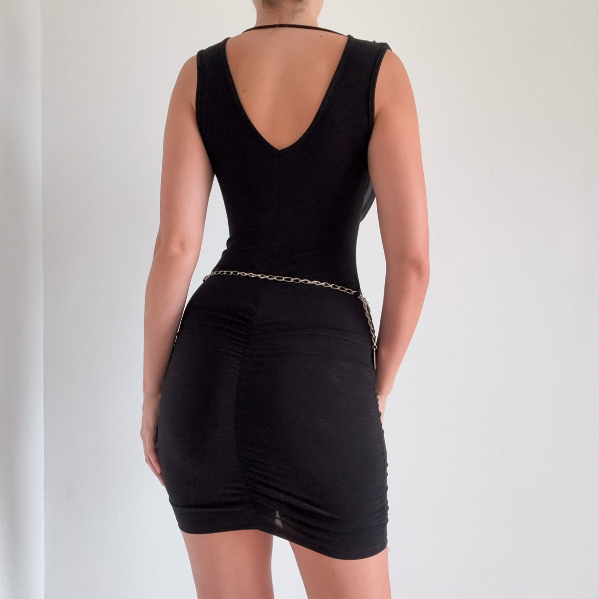 Y2K Black Chiffon Draped Mini Dress / SZ S