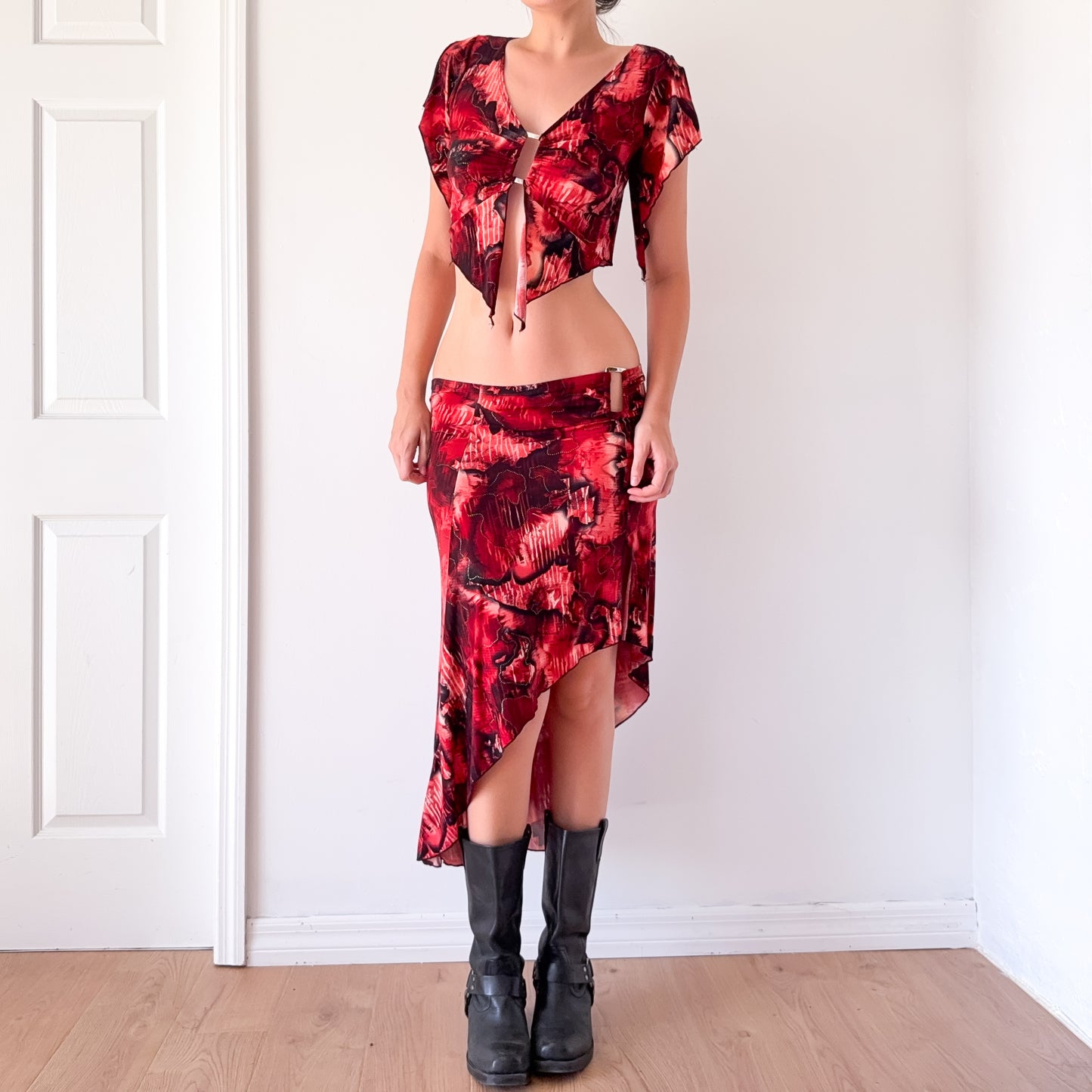 Y2K Red Printed Skirt Set / SZ M