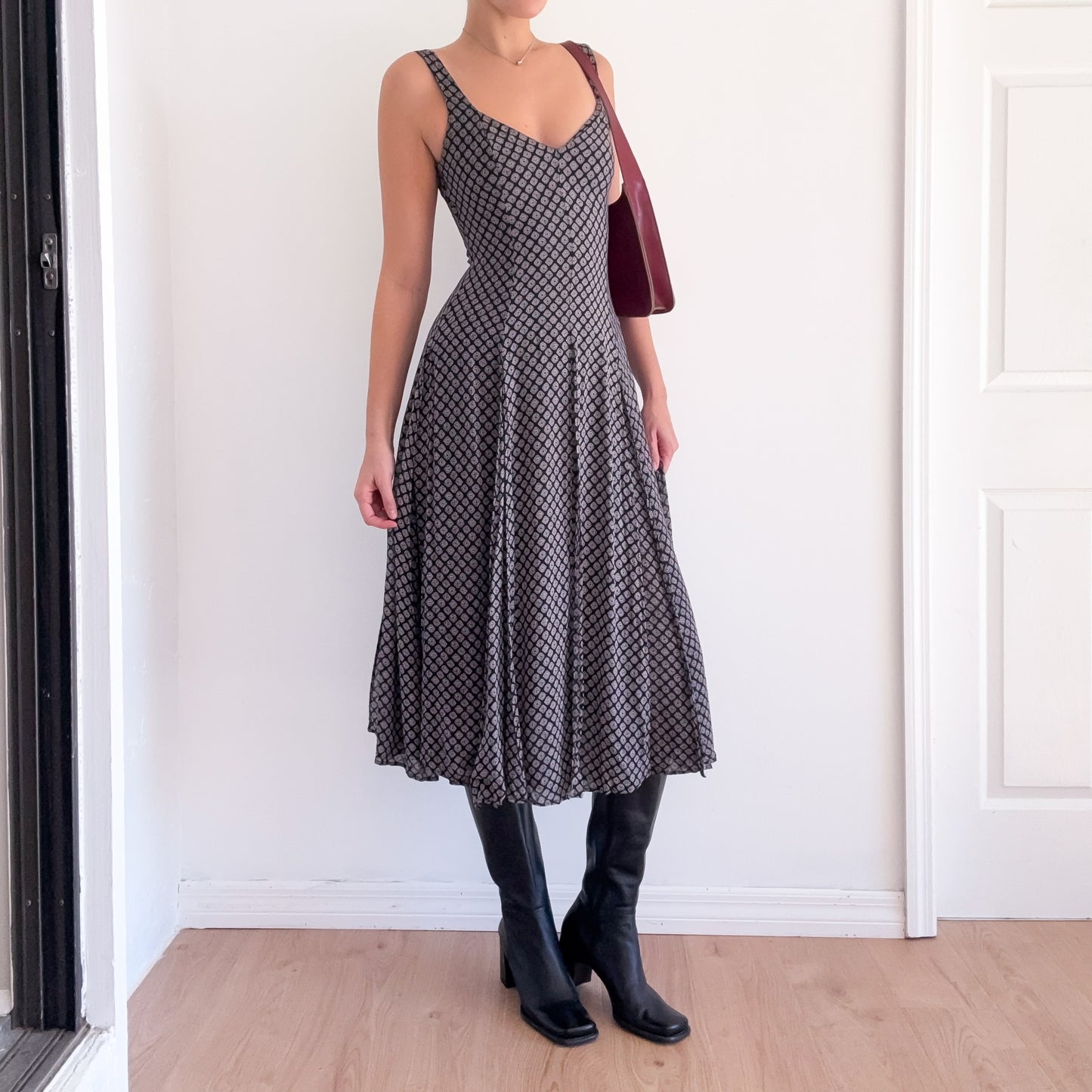 90's Navy Printed Rayon Carwash Midi Dress / SZ S