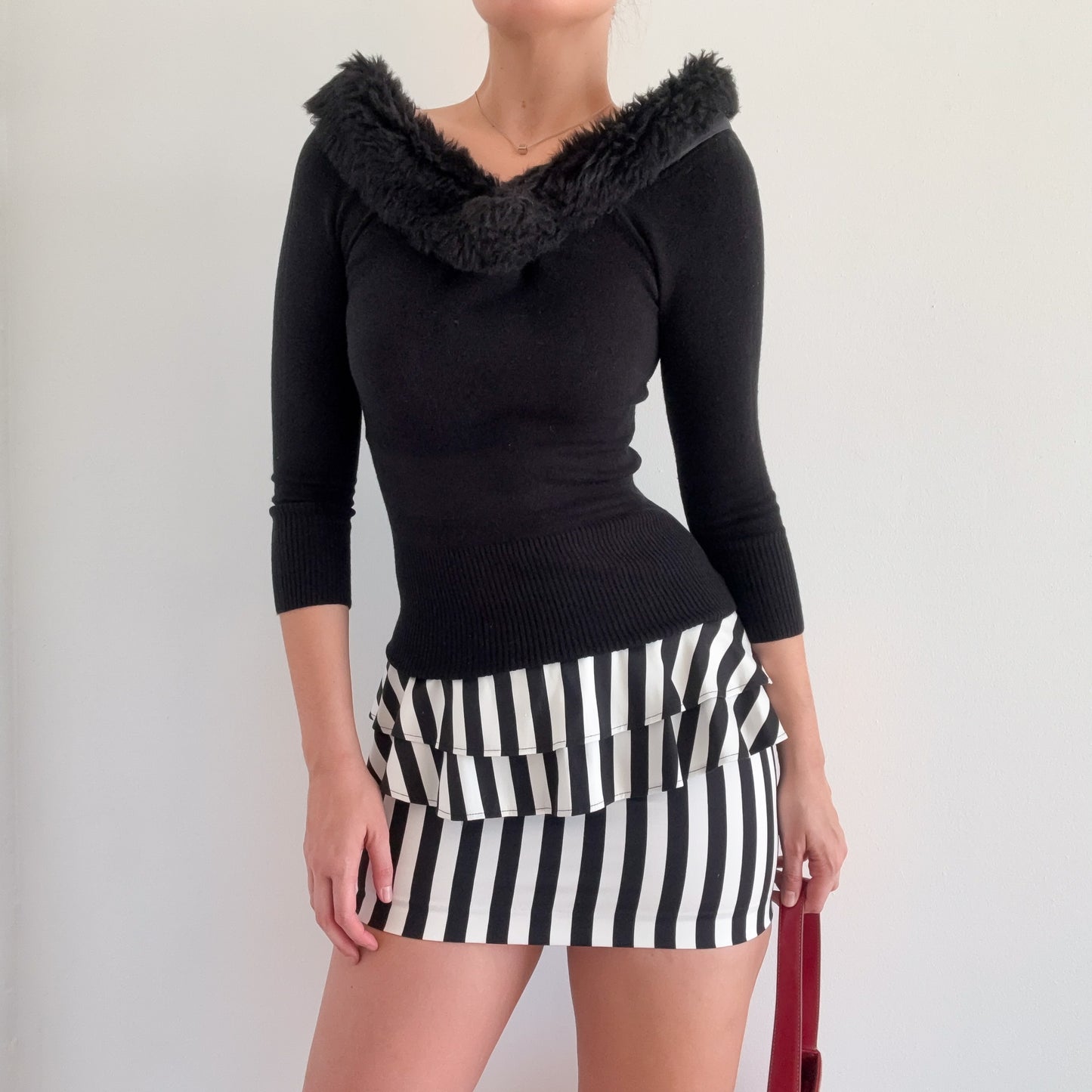 2010's B&W Striped Peplum Mini Skirt / SZ S