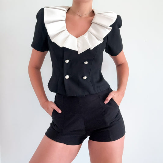 80's Black & White Cropped Jacket / SZ S/M