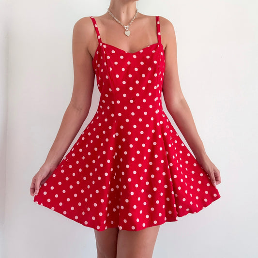 90's Red Polka Dot Mini Dress / SZ M