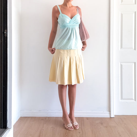 Y2K Pale Yellow Cotton Pleated Midi Skirt / SZ 2-6