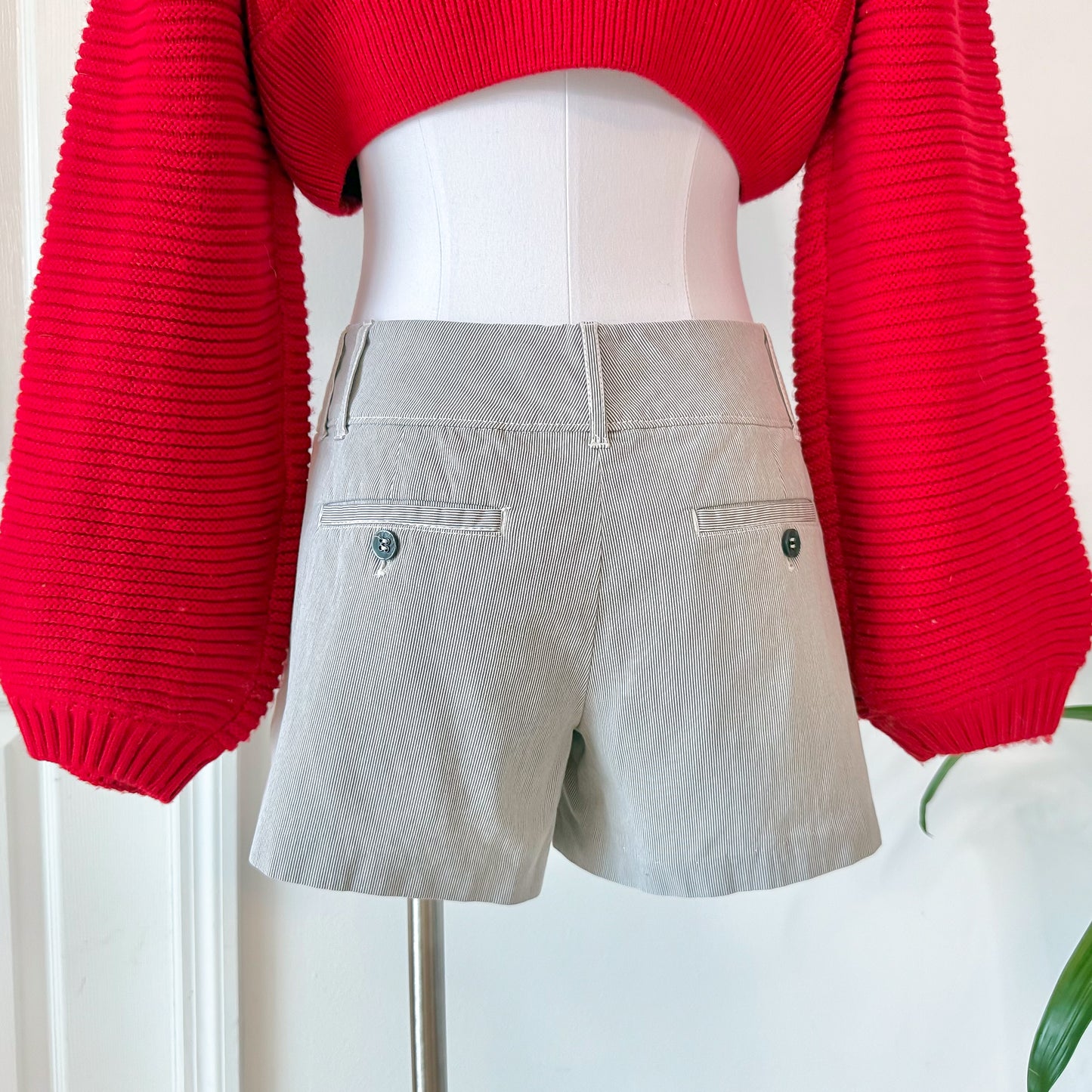 Y2K Grey Blue Striped Shorts / SZ 2