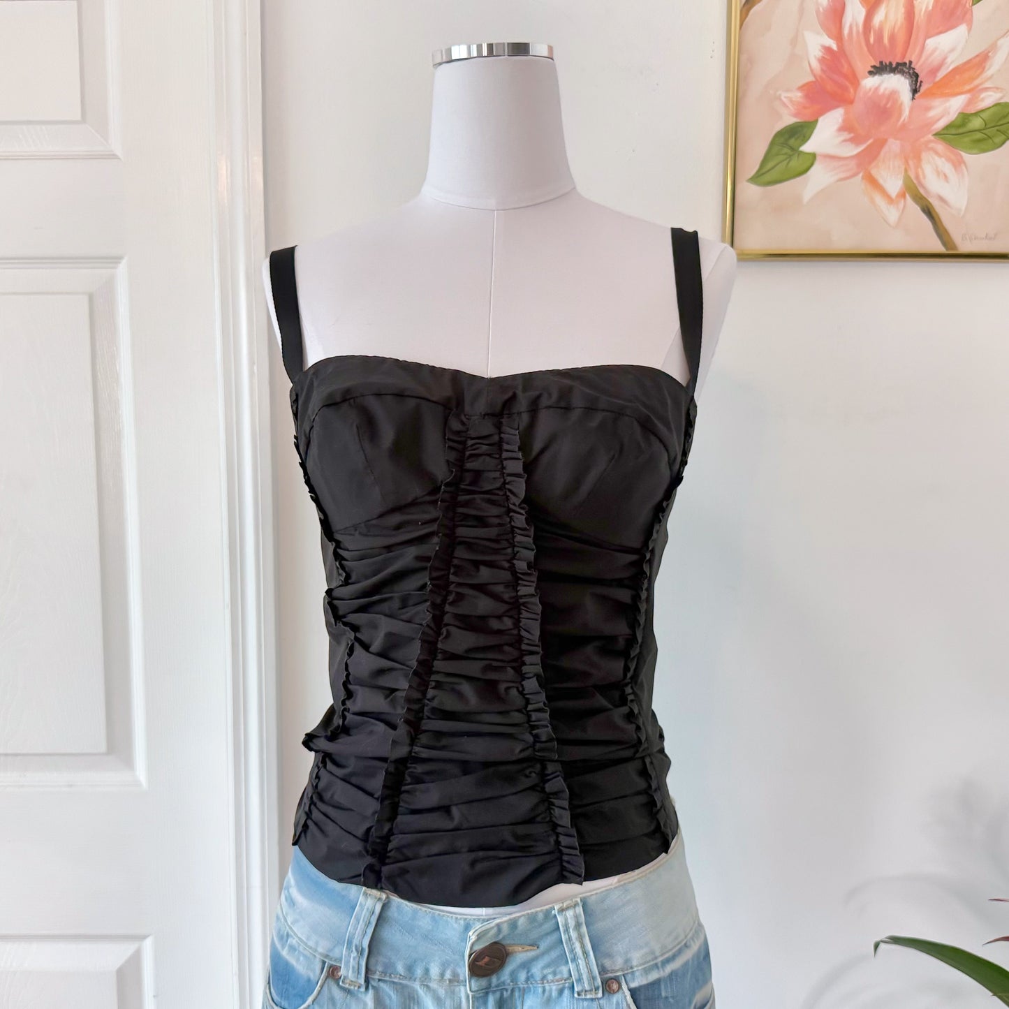 Y2K Black Cotton Ruched Bustier Top / SZ M