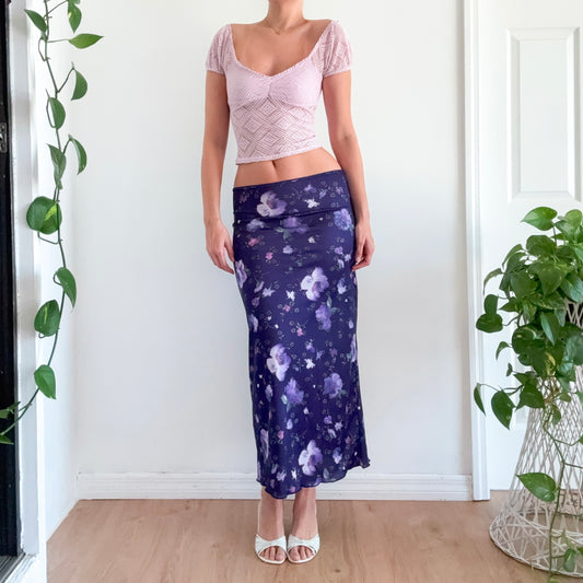 Y2K Purple Floral Maxi Skirt / SZ M