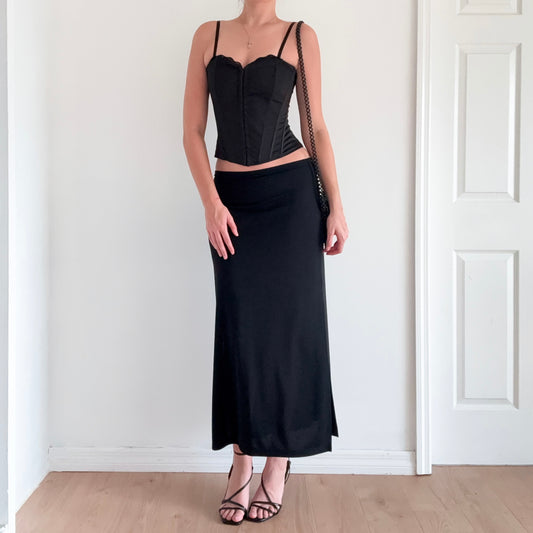 90's Black Slit Maxi Skirt / SZ S