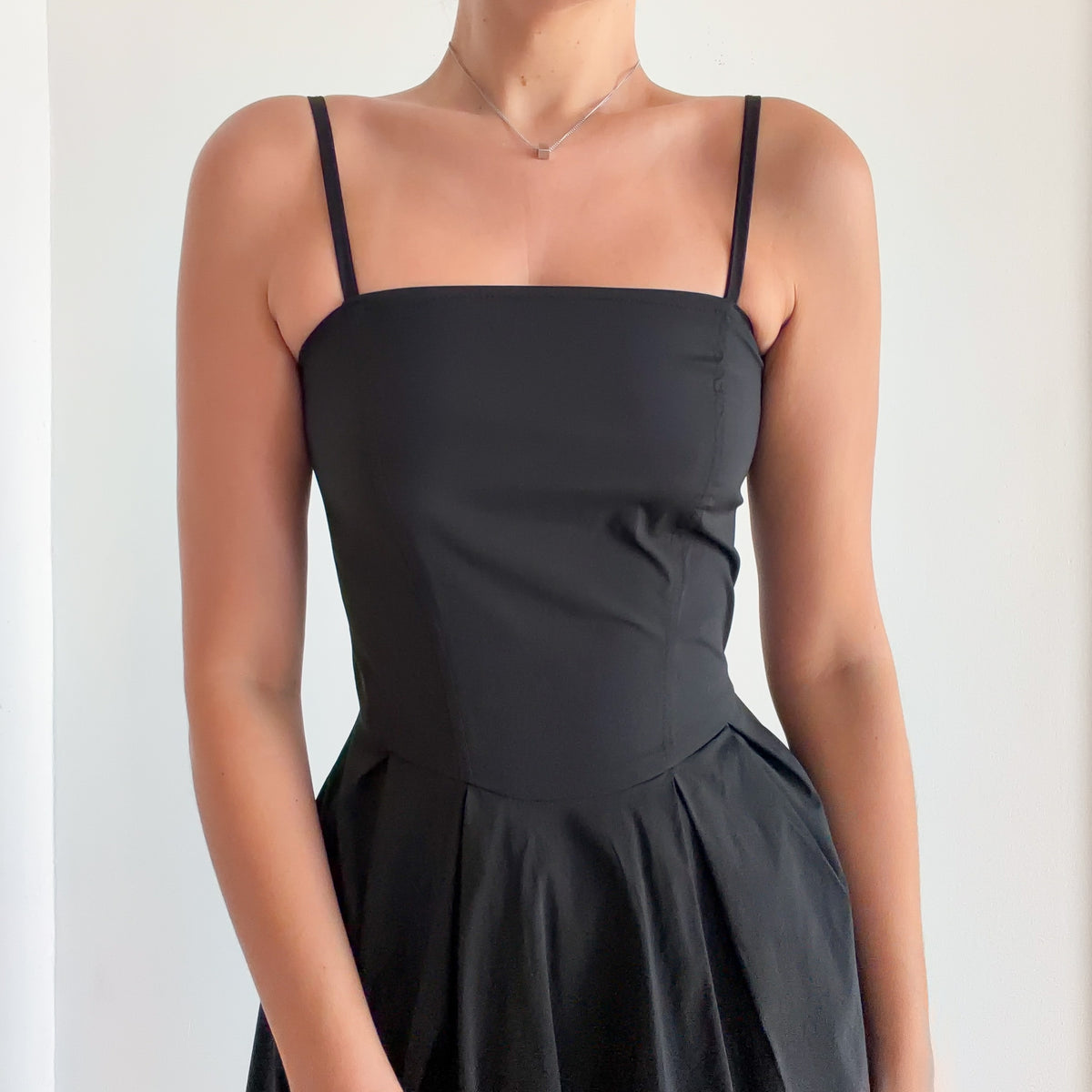 90's Black Drop Waist Nylon Midi Dress / SZ S