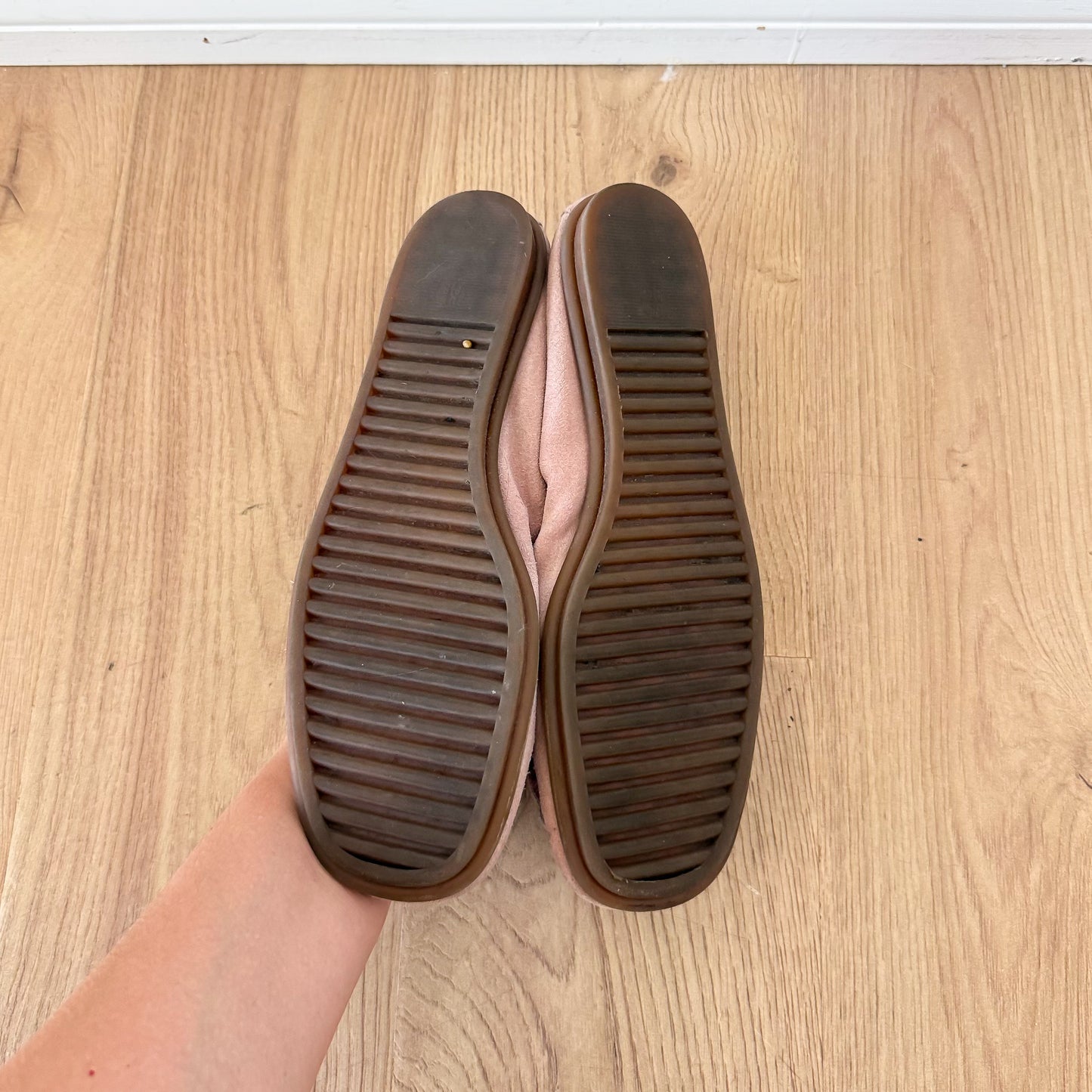 Y2K Light Pink Suede Flower Ballet Flats / SZ 8.5