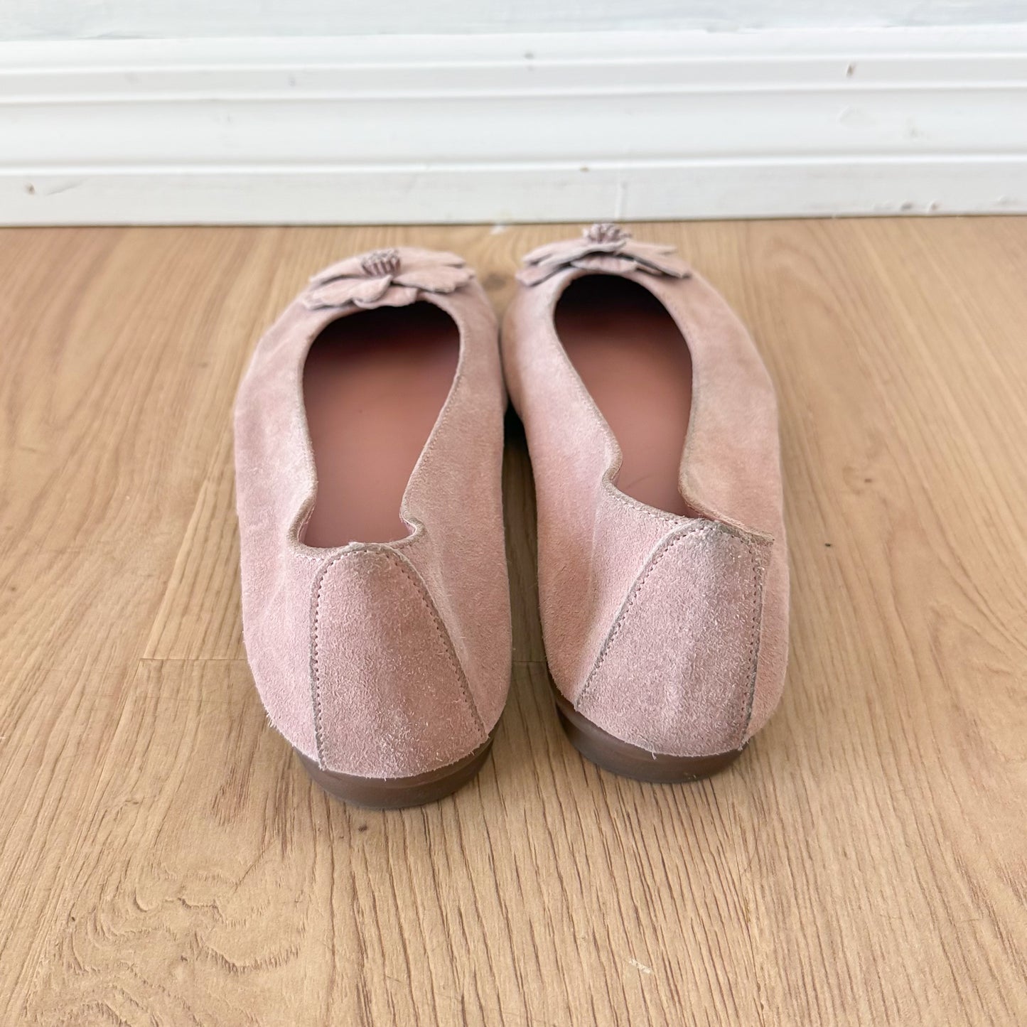 Y2K Light Pink Suede Flower Ballet Flats / SZ 8.5