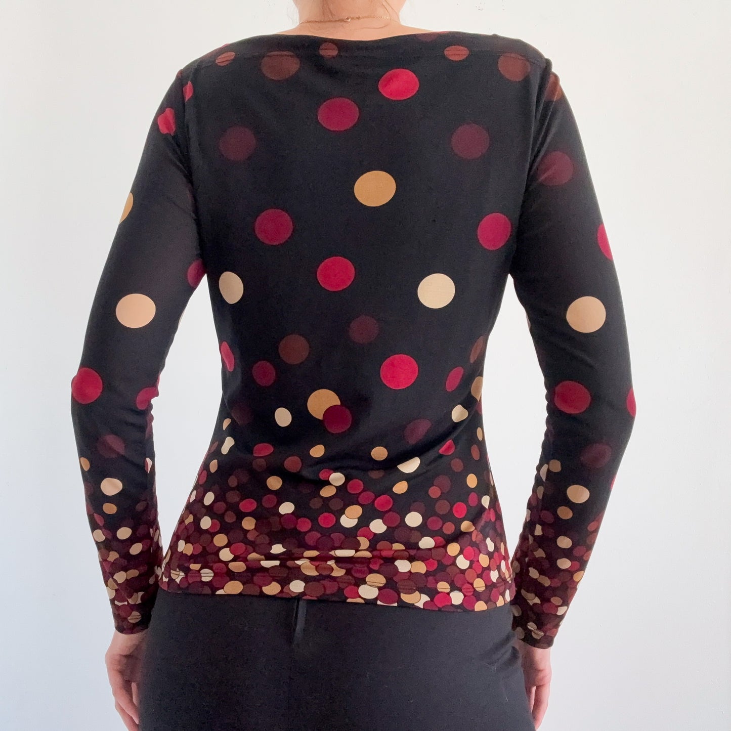Y2K Black & Maroon Dot Mesh Long Sleeve / SZ M