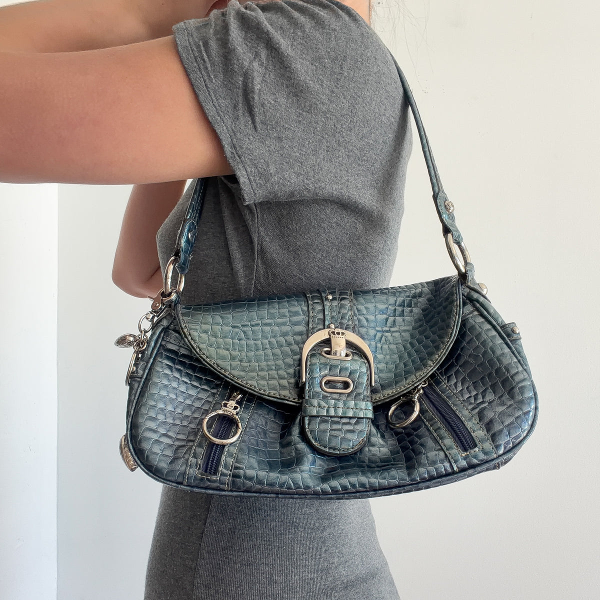 Y2K Blue Croc Vinyl Charm Handbag
