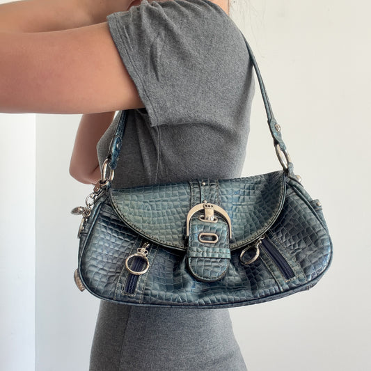 Y2K Blue Croc Vinyl Charm Handbag