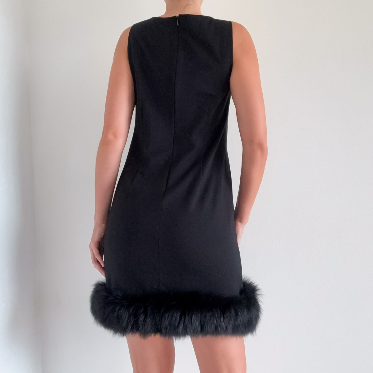 Y2K Black Fox Fur Shift Dress / SZ M