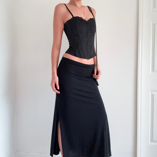 90's Black Slit Maxi Skirt / SZ S