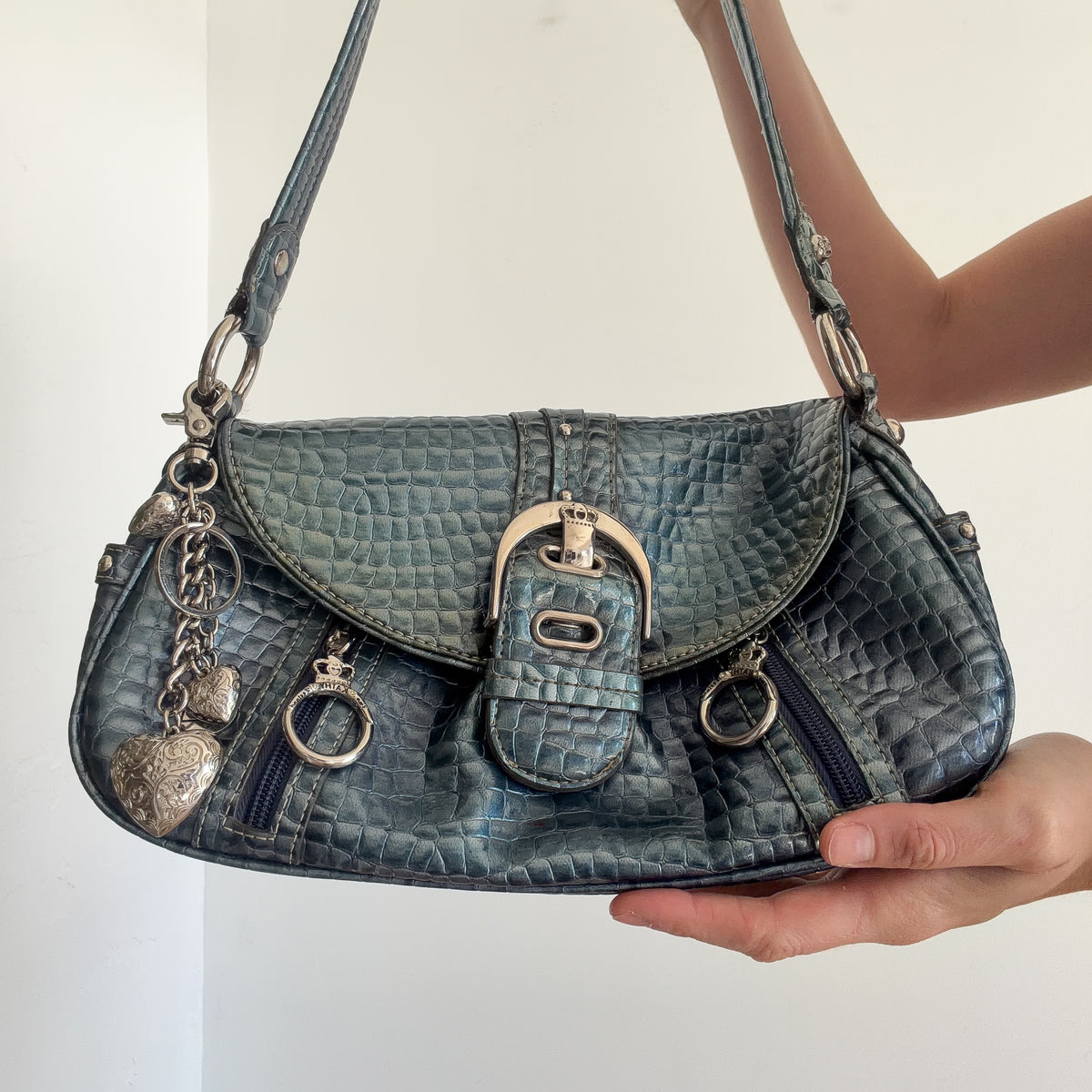 Y2K Blue Croc Vinyl Charm Handbag